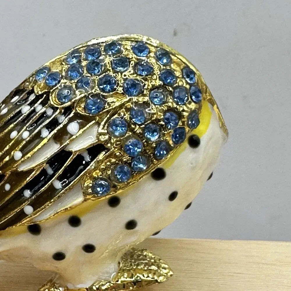 Charming Owl Jeweled Enameled Trinket Box Rhinestone Magnetic Closure Gold-Tone